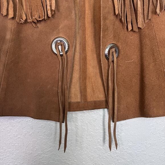Vintage Suede Fringe Vest Womens Medium Western Leather Concho Tie Front USA - Picture 5 of 14
